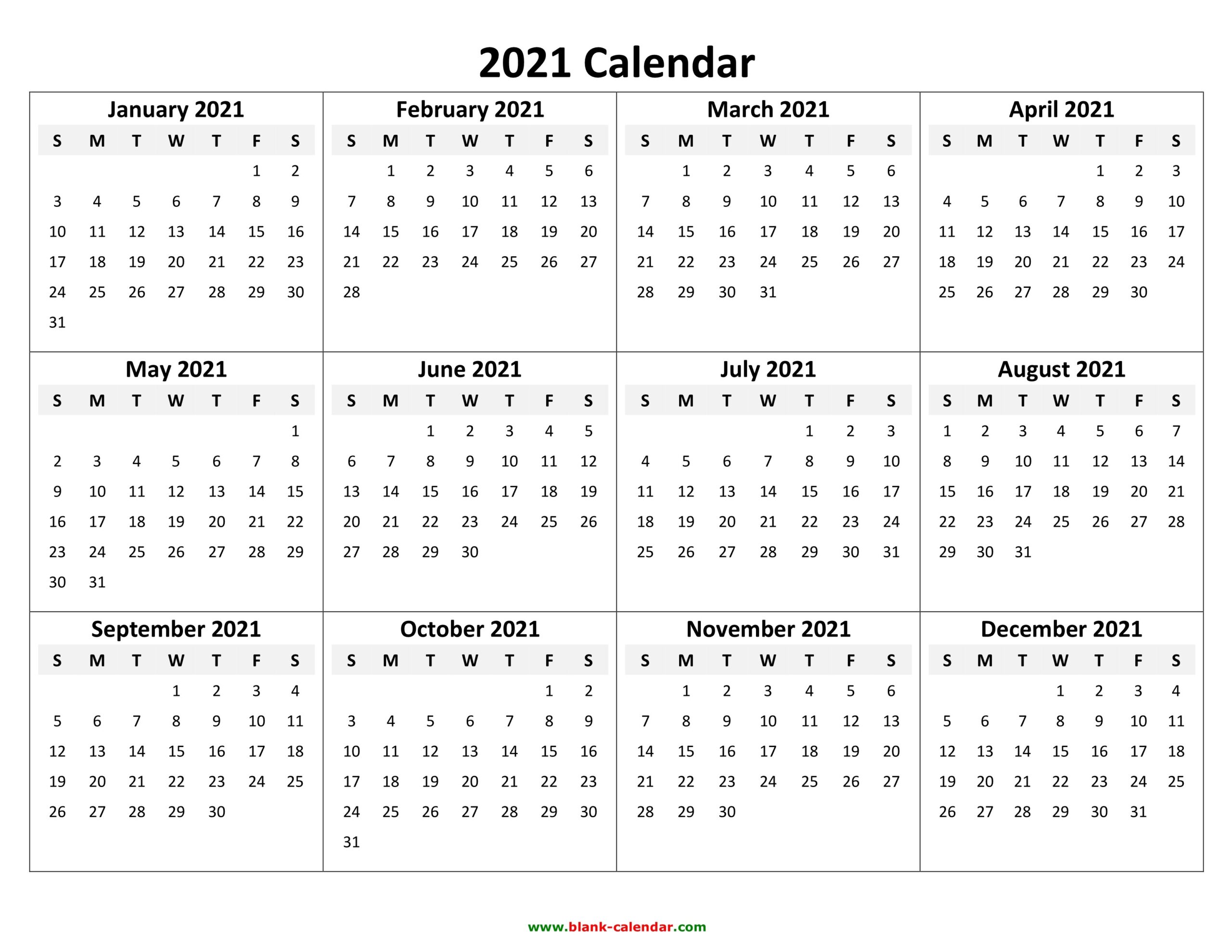 2020 Calendar 2021 Printable Free