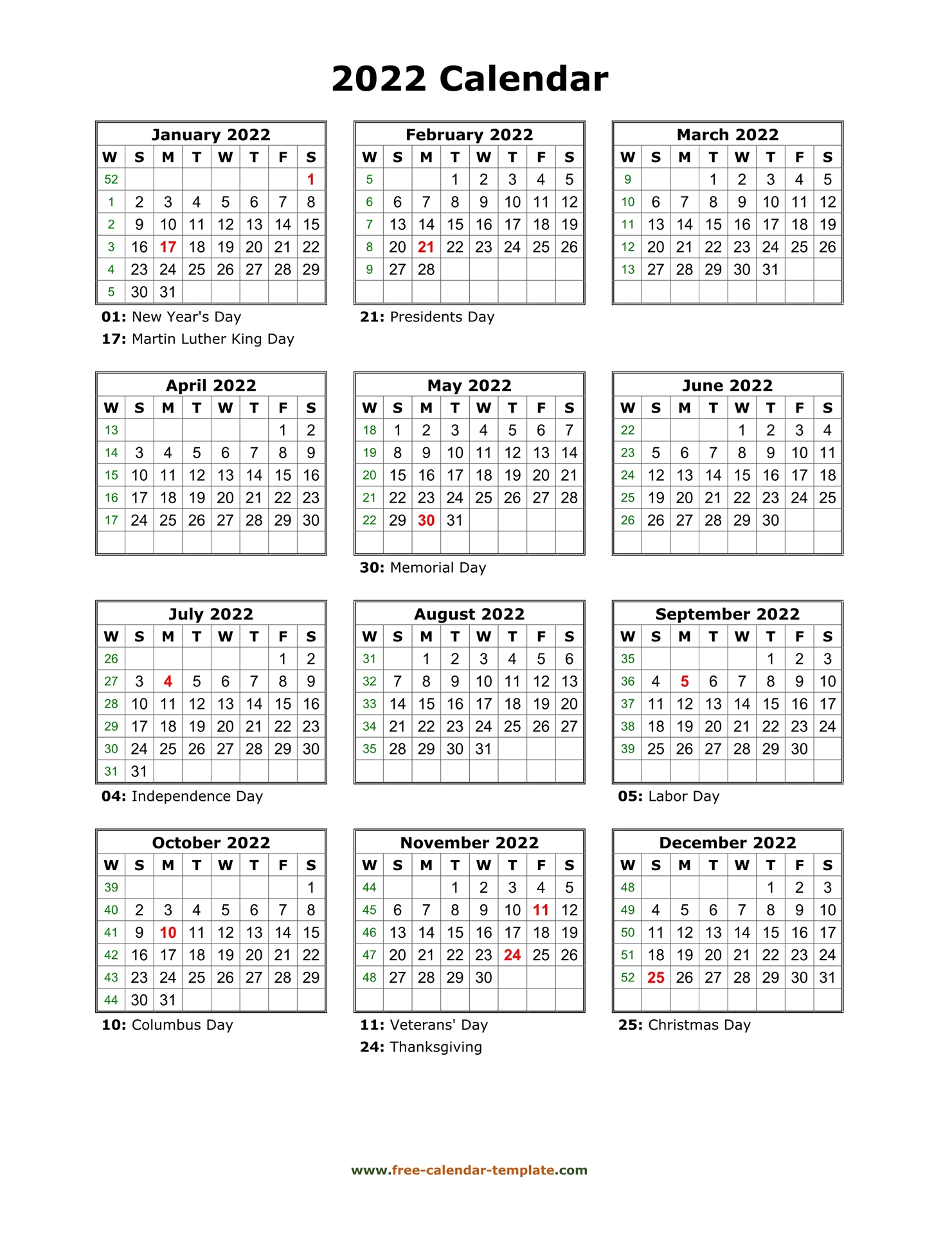 Printable Calendar Pages 2022