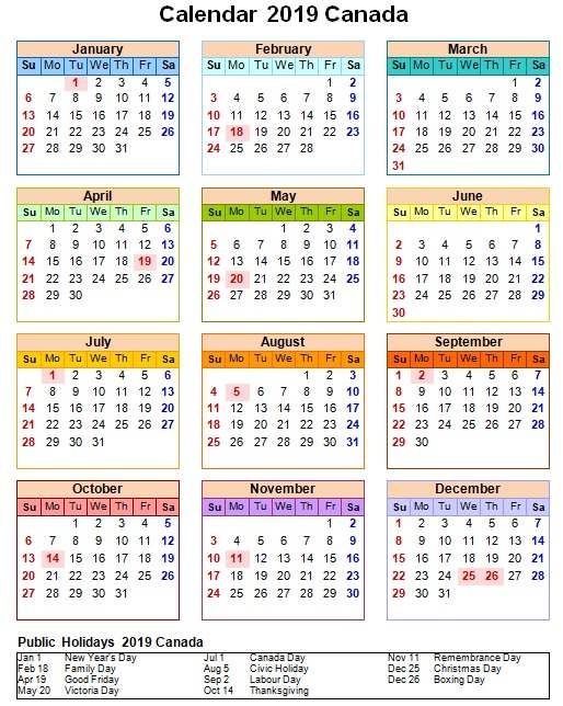 Printable Canadian Calendar 2022