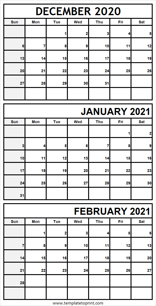 3 Month Printable Calendar 2021