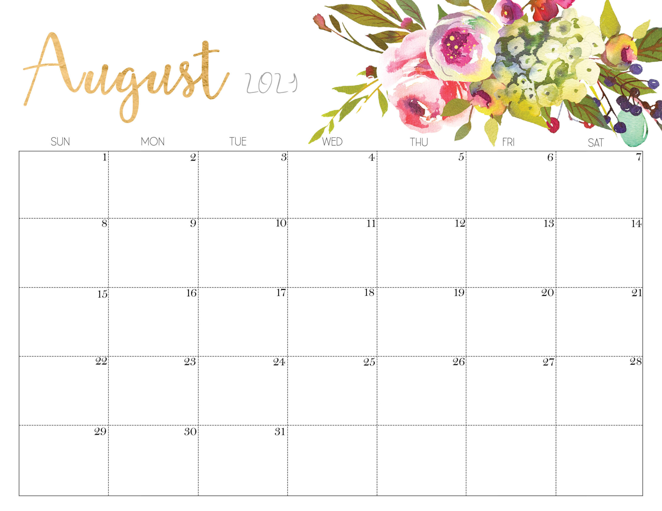 Printable Calendar August 2021