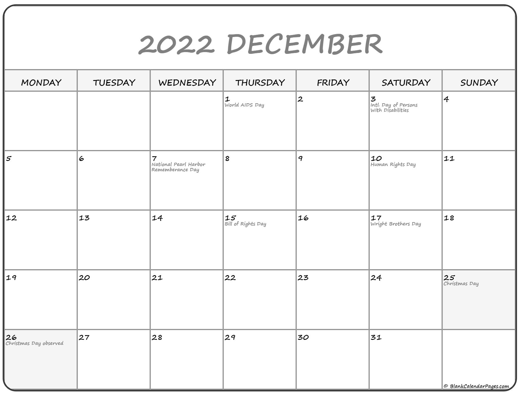 December 2022 Calendar Printable