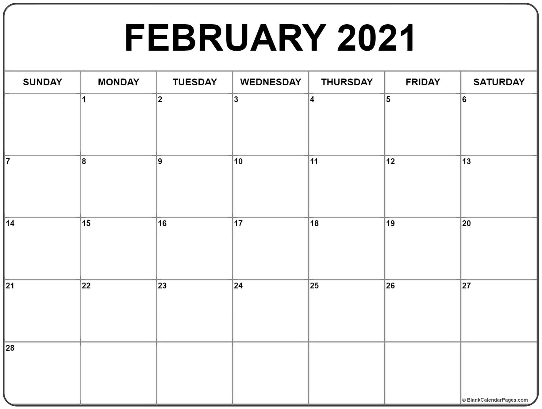 Free February 2021 Printable Calendar