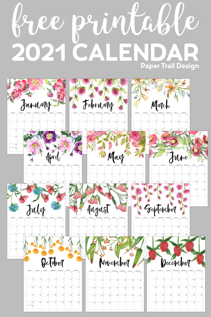 Flower Printable Calendar 2021
