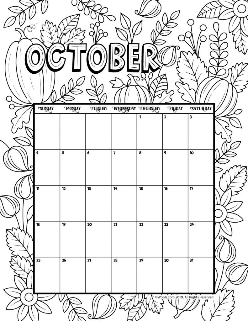 Free Printable Coloring Calendar For Adults 2021