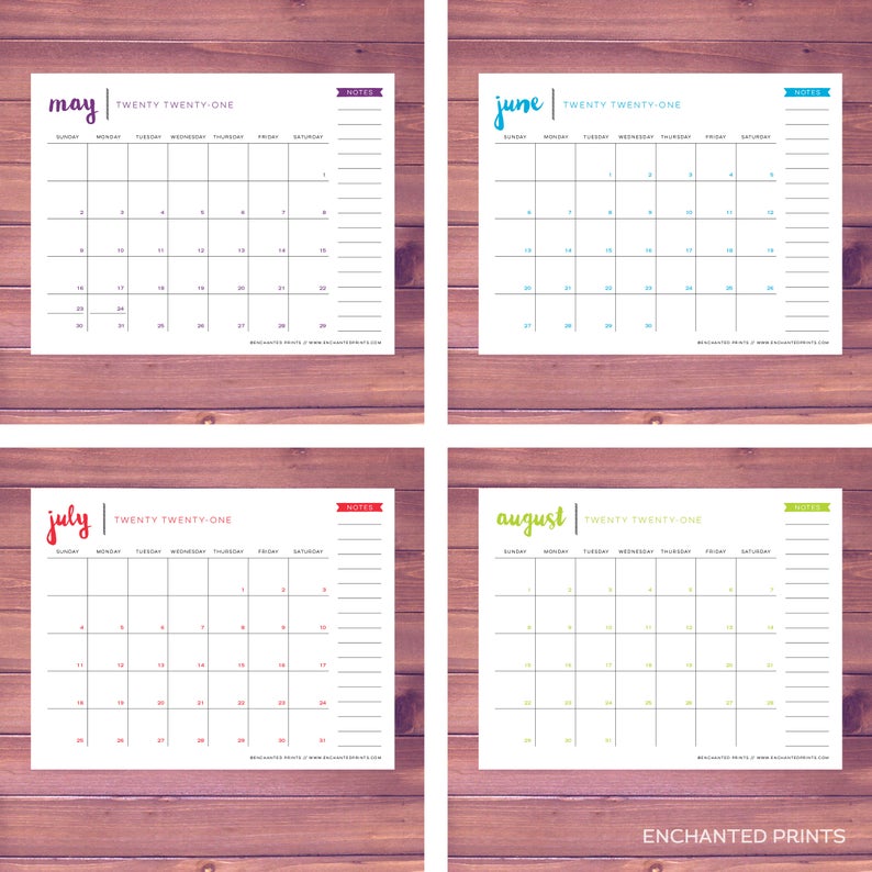 12 Month Calendar 2021 Printable
