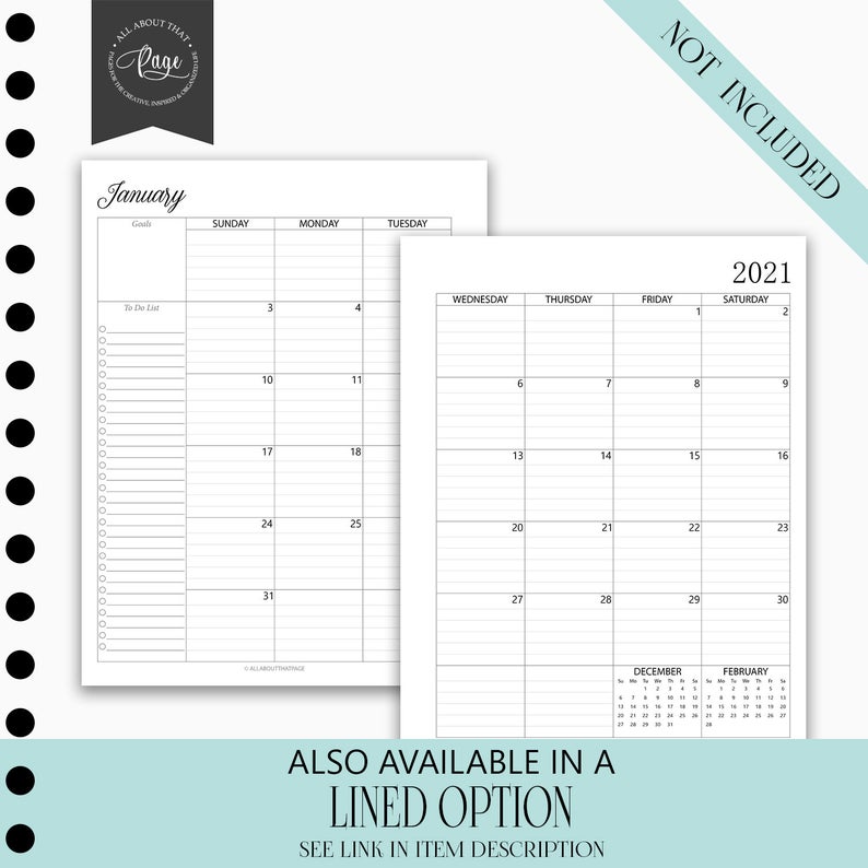 Printable Half Page Calendar 2021