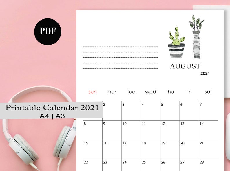 Succulent Calendar 2021 Printable