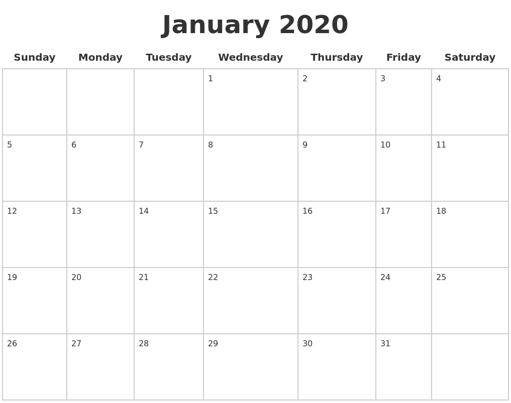 Blank Calendar Jan 2022 Printable