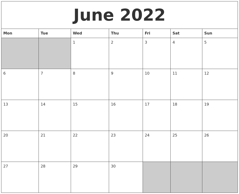 Printable Blank Calendars 2022