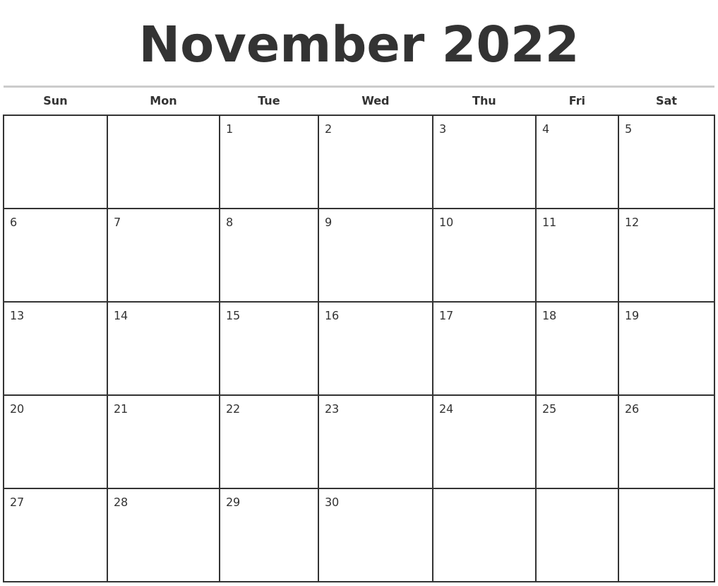Printable Calendar 2022 November