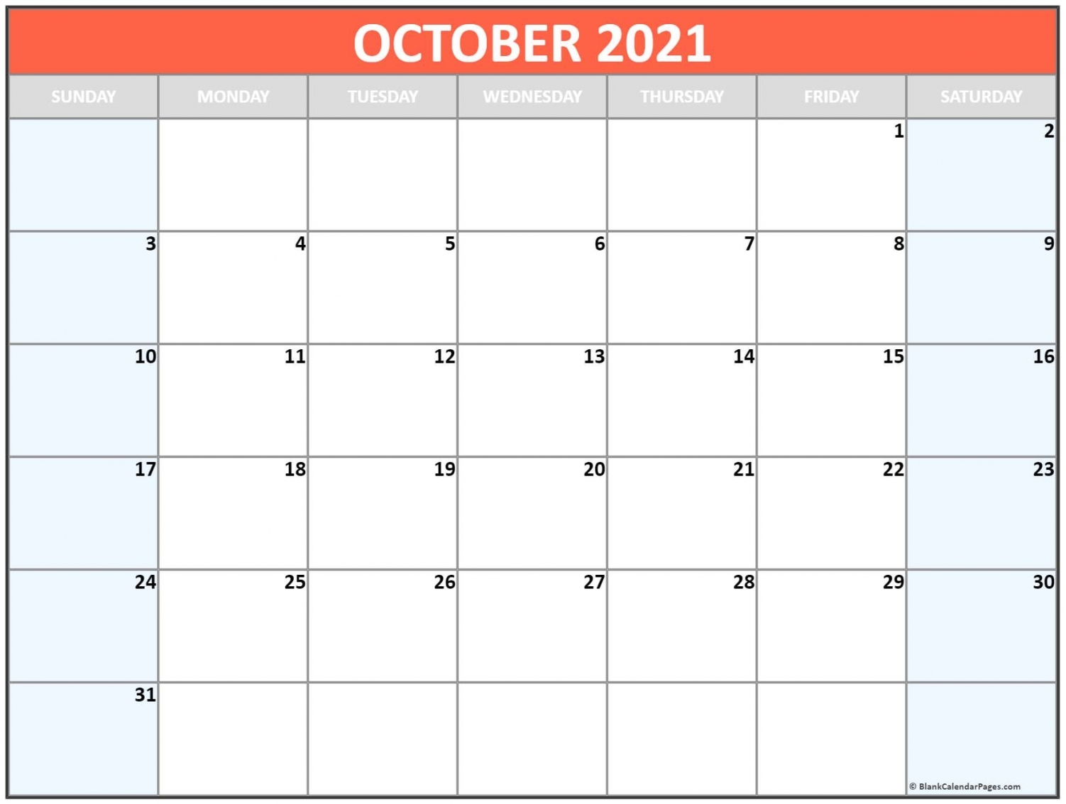 Printable Calendar October 2021