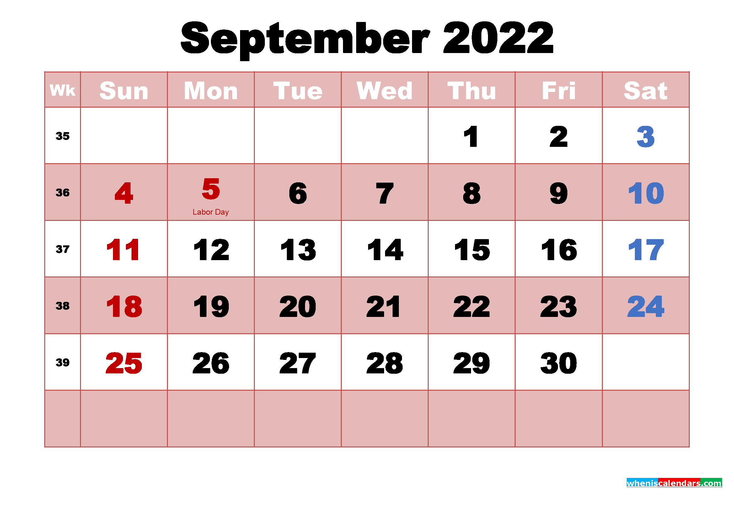 Free Printable September September 2022 Calendar
