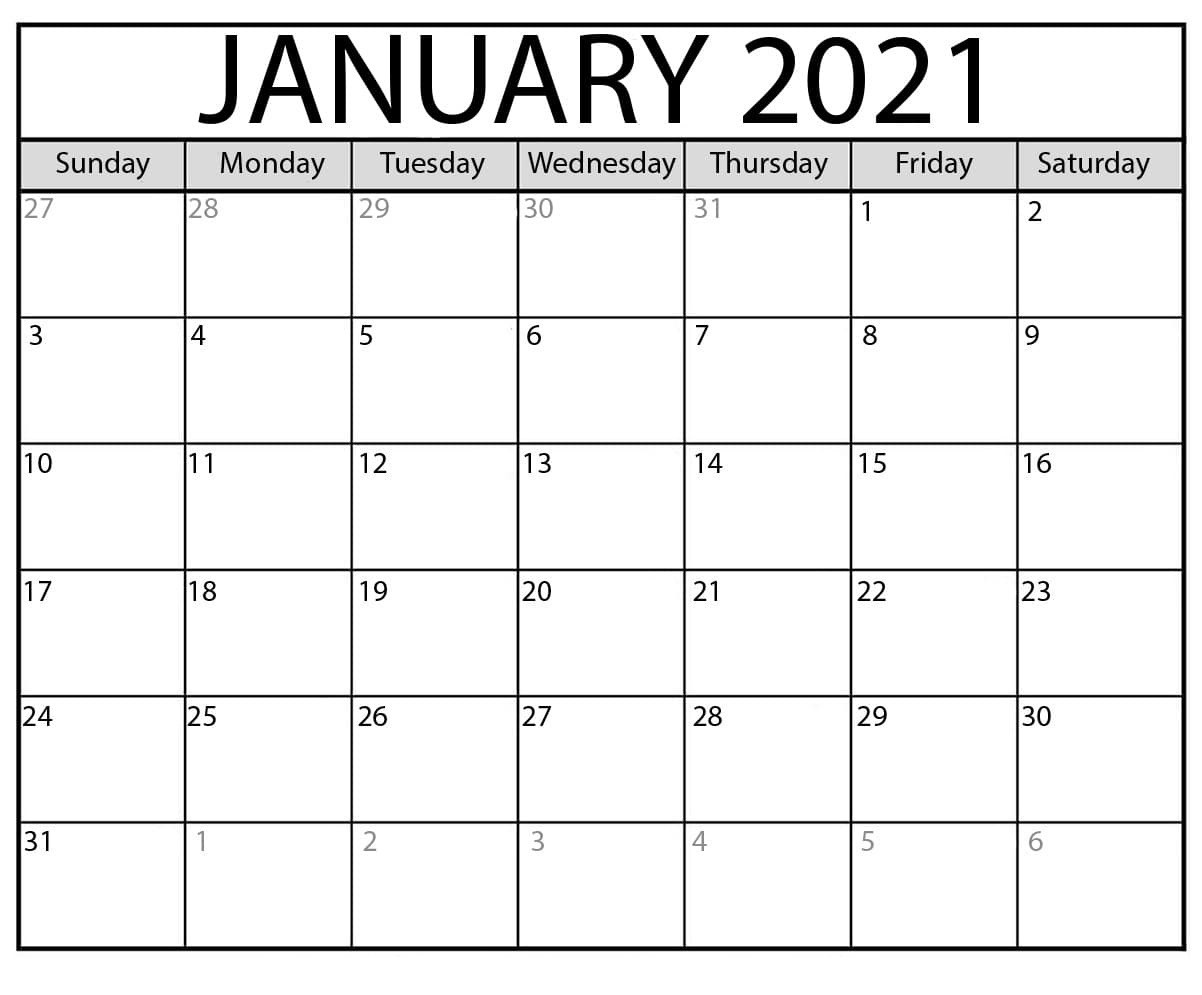 Printable 2021 Calendar Free Pdf