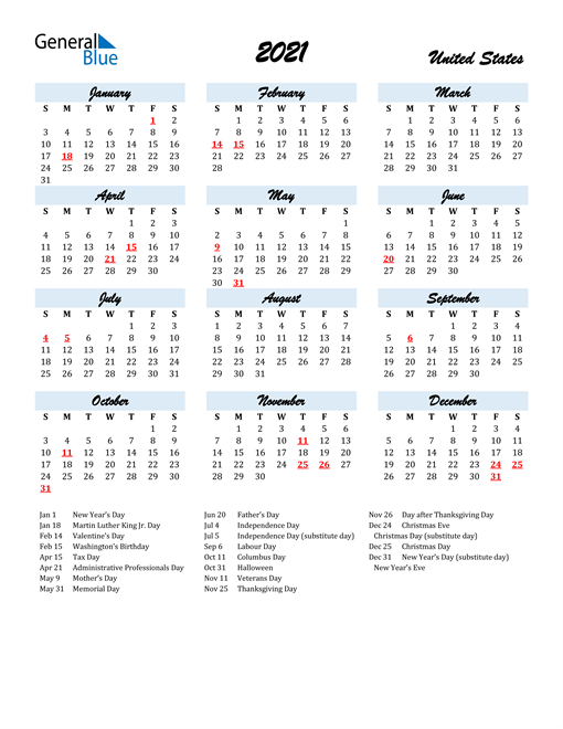 Printable 2021 Monthly Calendar With Us Holidays