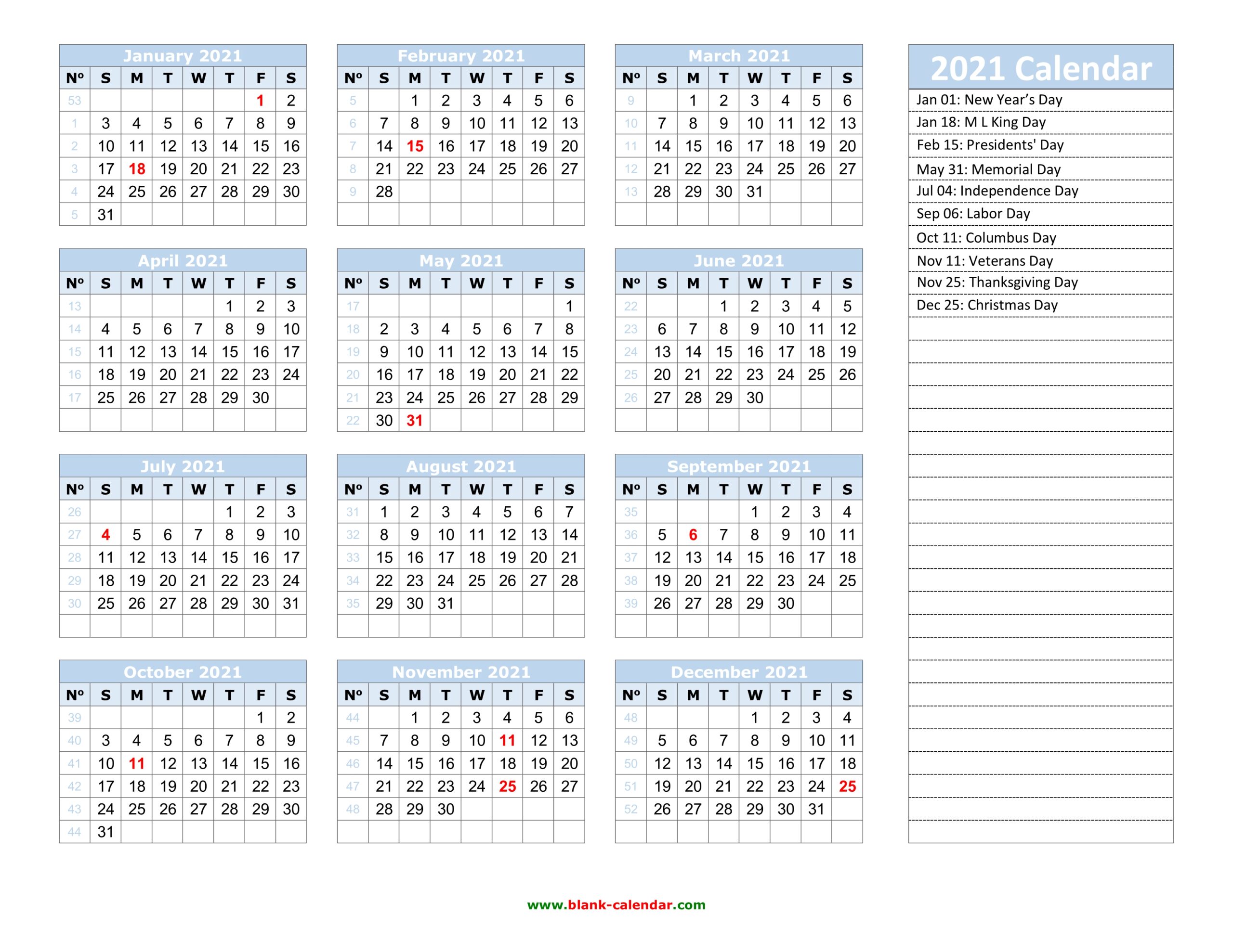 Free Printable 2021 Calendar Templates With Holidays