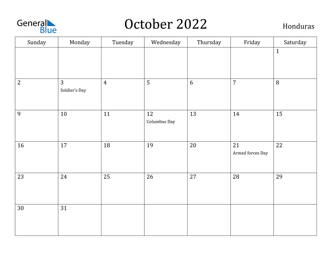 Printable Calendar October 2022