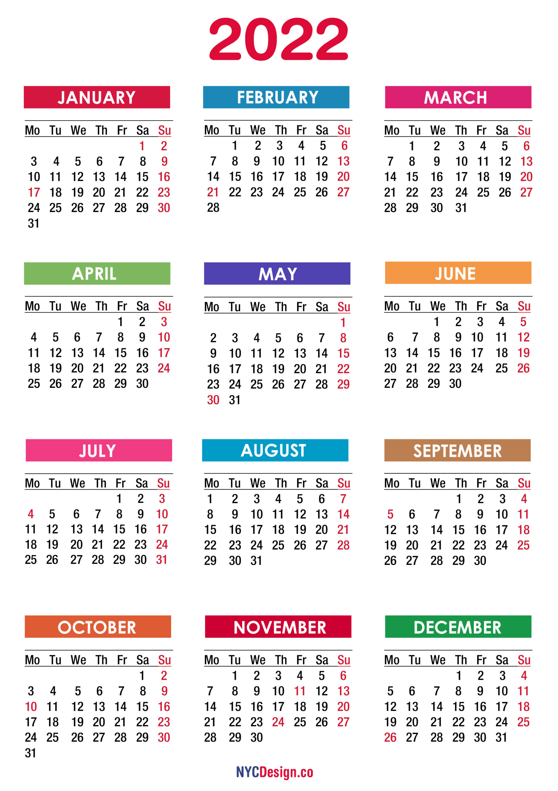 Free 2022 Printable Calendar One Page
