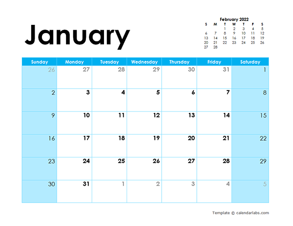 Monthly Printable Calendars 2022