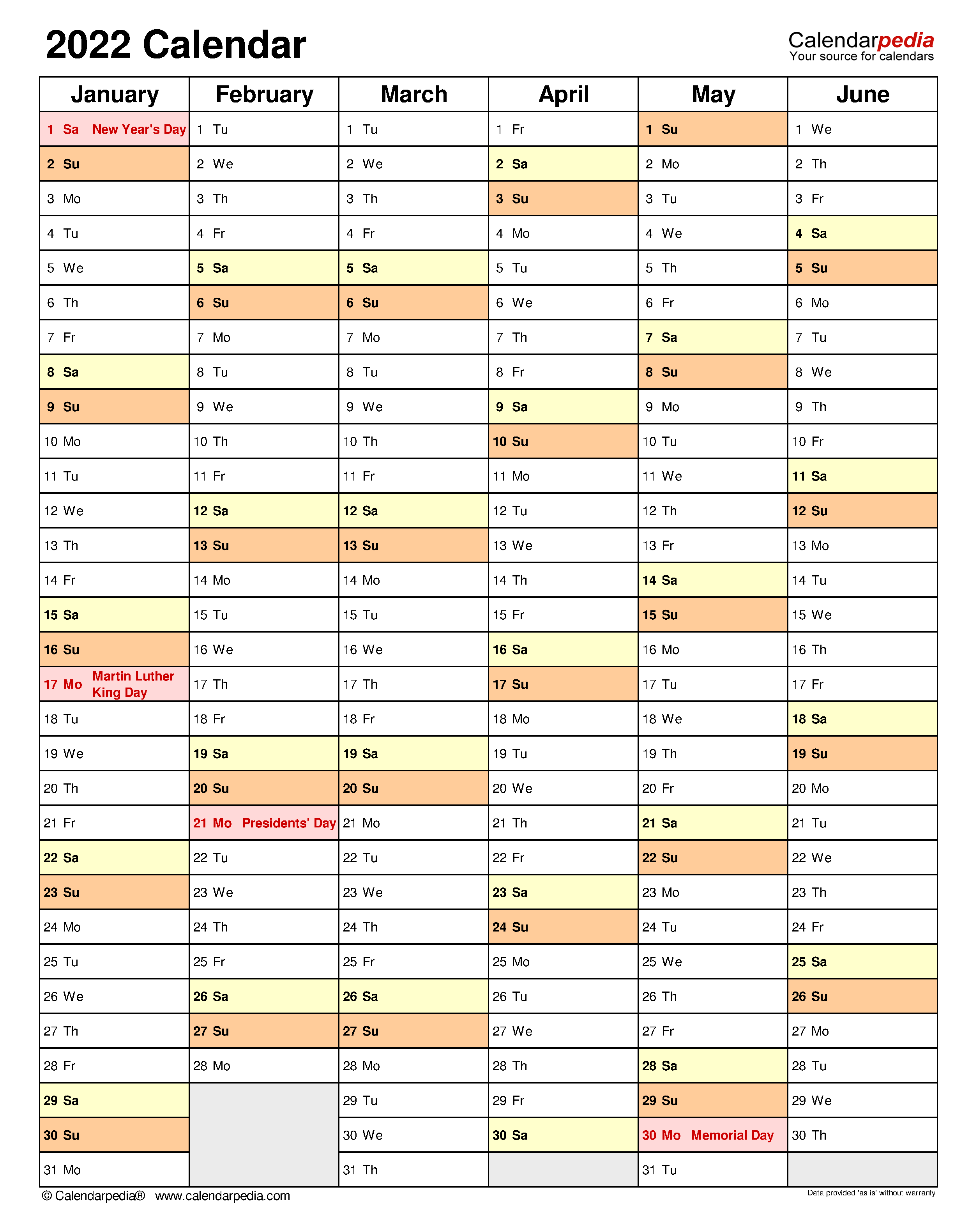 Free Printable Monthly Calendar 2022