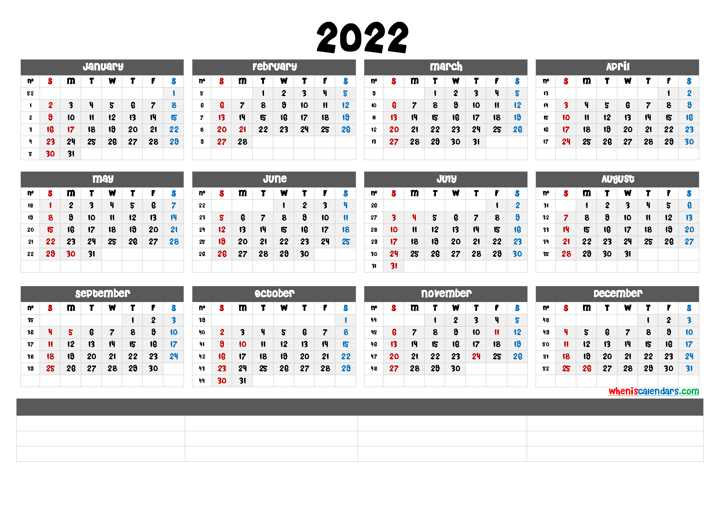 Large Printable Calendar 2022