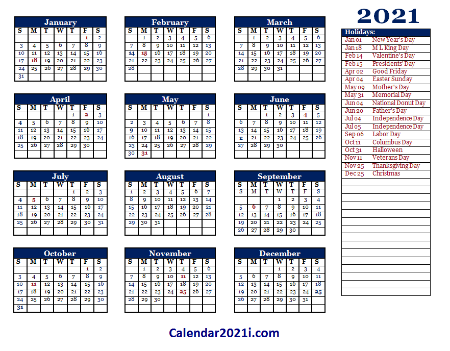 Word Printable Calendar 2021
