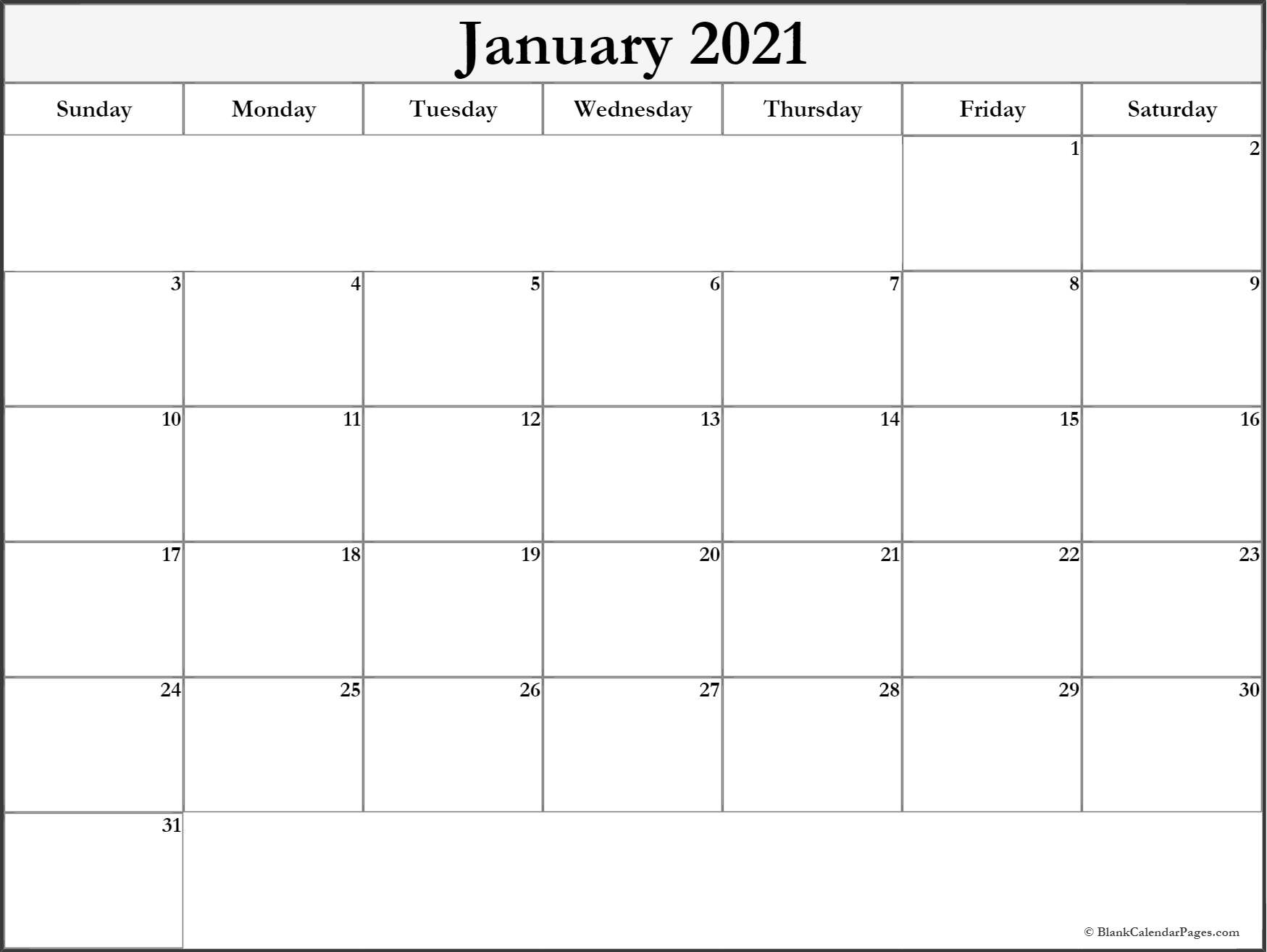 Blank Printable Calendar January 2021
