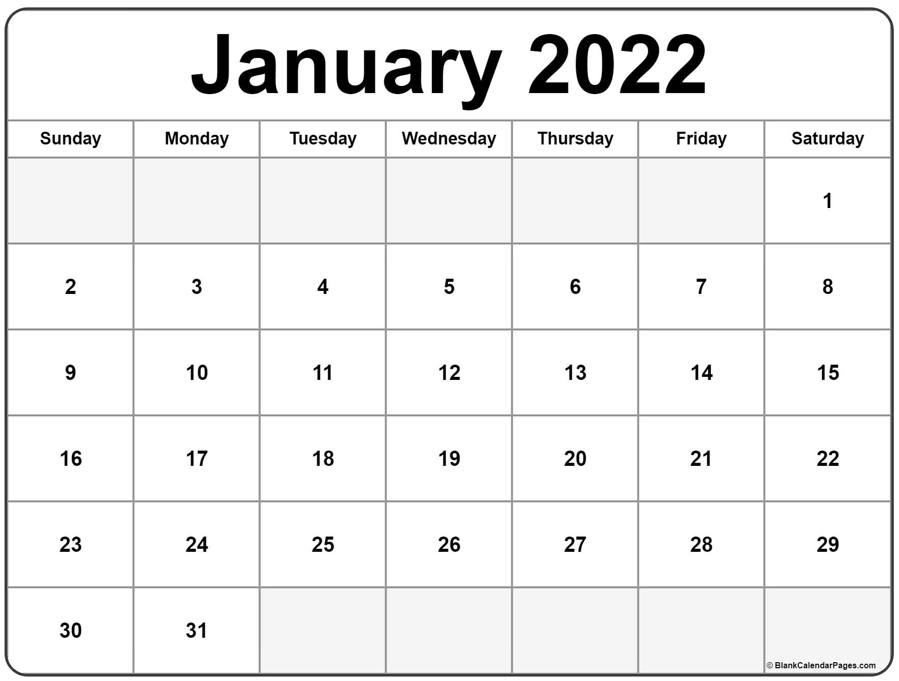 2022 Free Printable Monthly Calendars