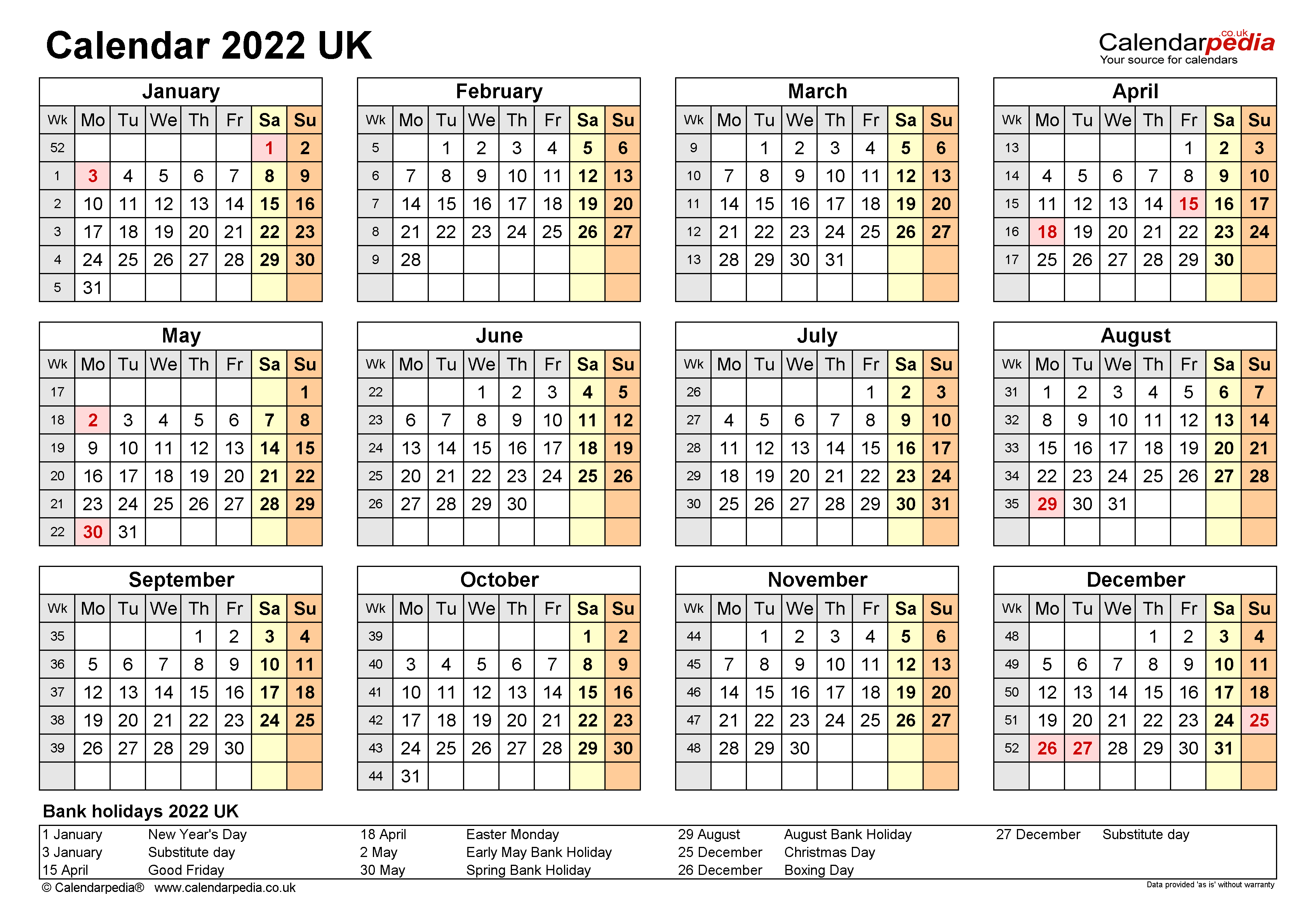 Free Printable 2022 Calendar With Uk Holidays