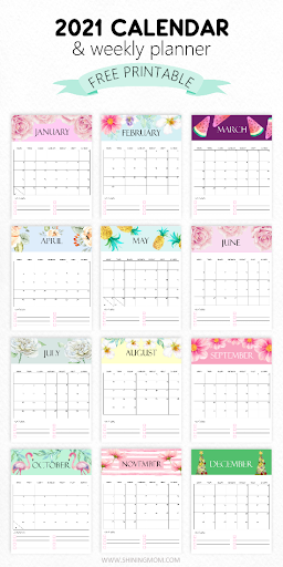 Monthly Calendar 2021 Printable Cute
