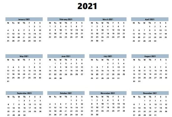 Free Printable Template Excel 2021 Calendar
