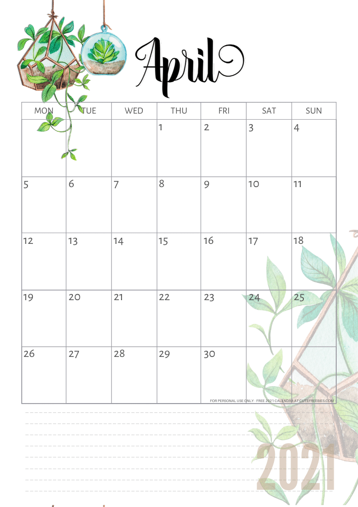 Cute Free Printable 2021 Calendar