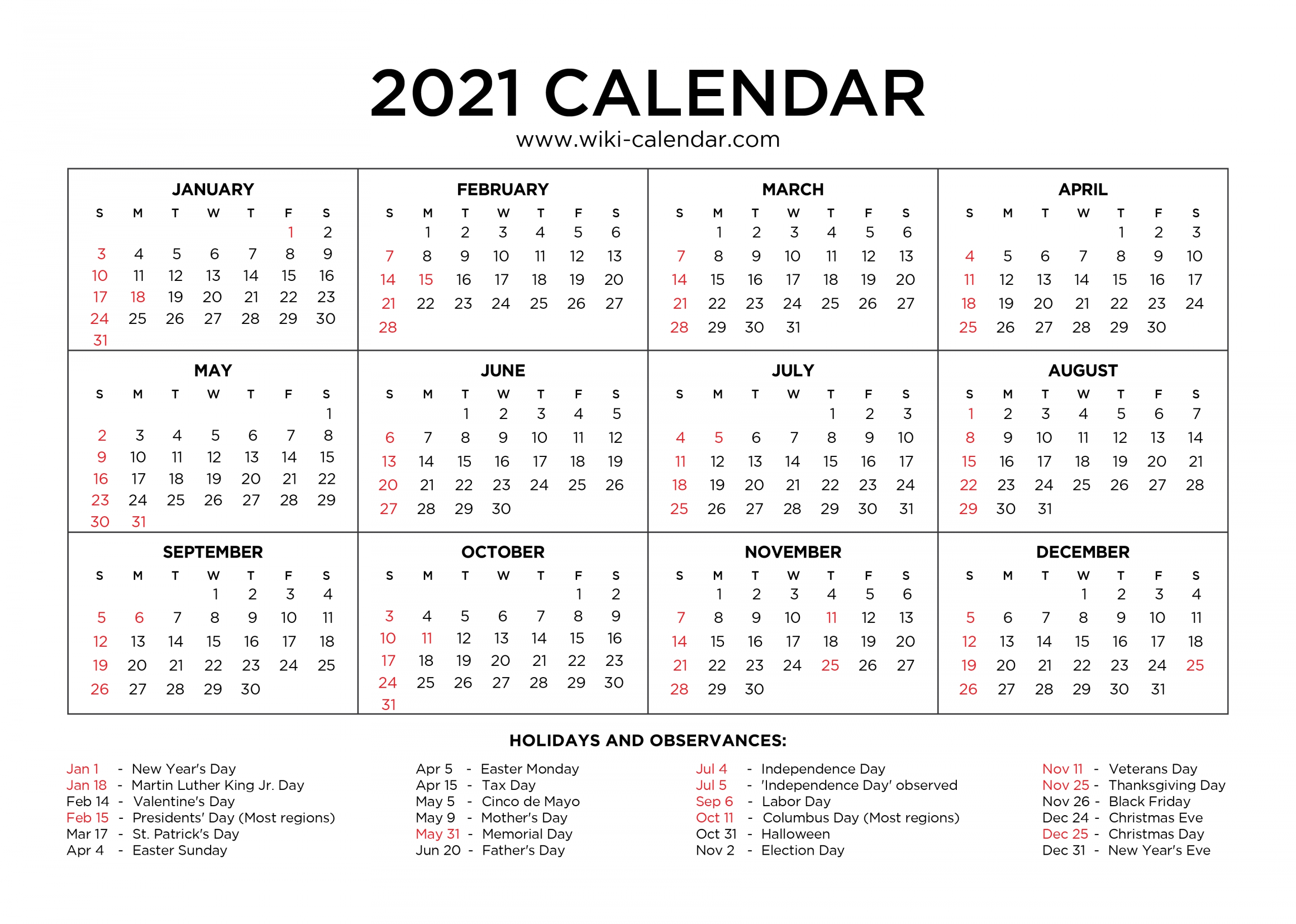 Printable 2021 Year Planner