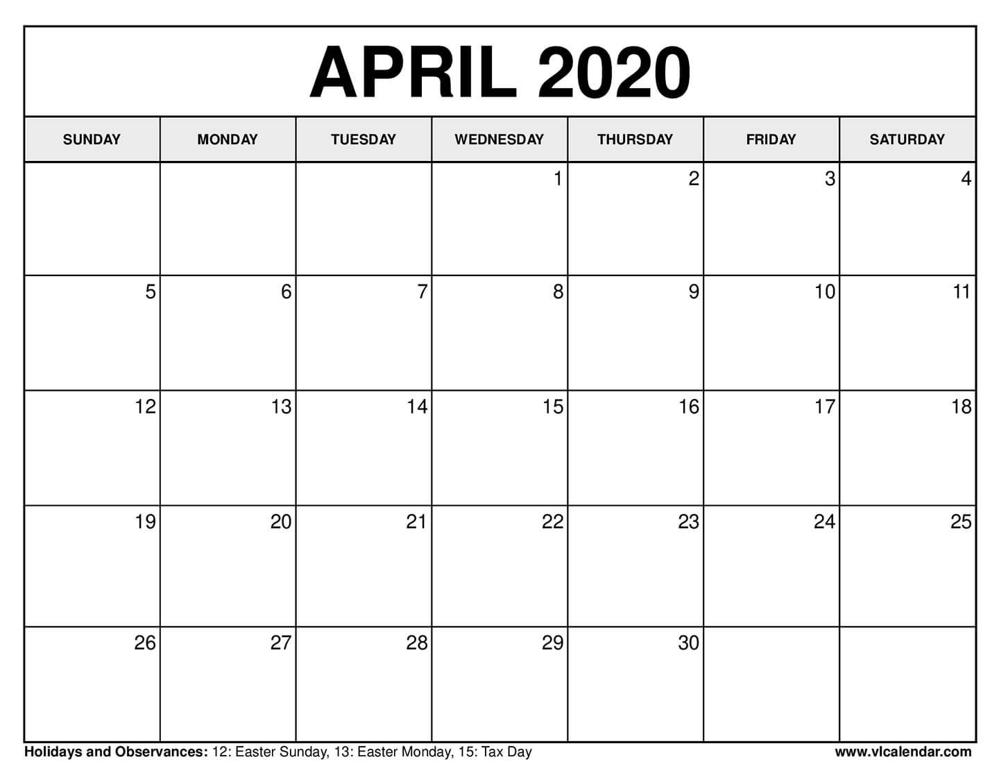 Free Printable April 2021 Calendar Template