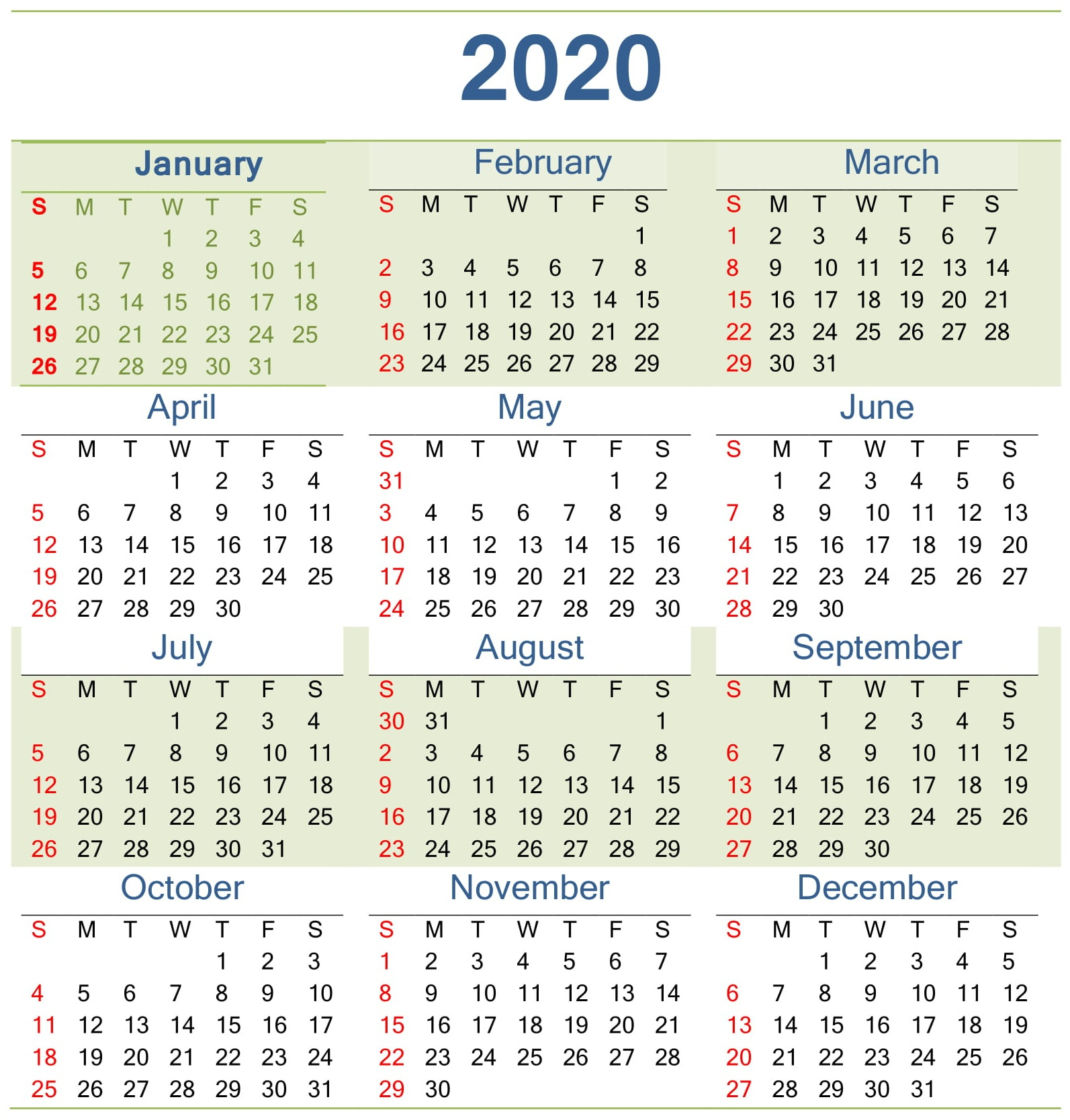 Free Printable 2020 Employee Attendance Calendar