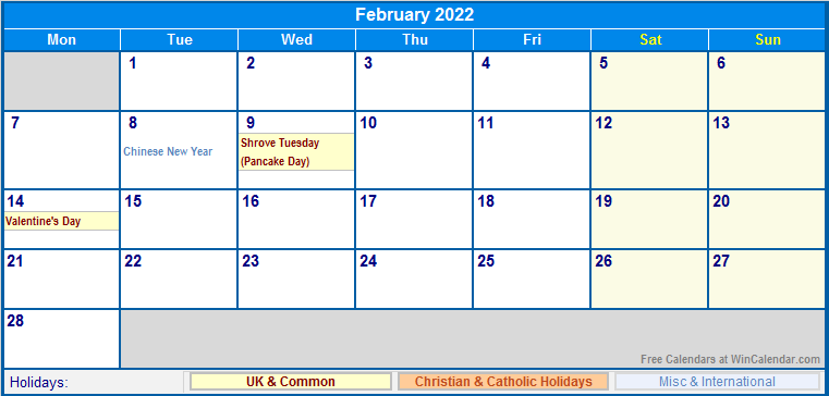 February 2022 Free Printable Calendar