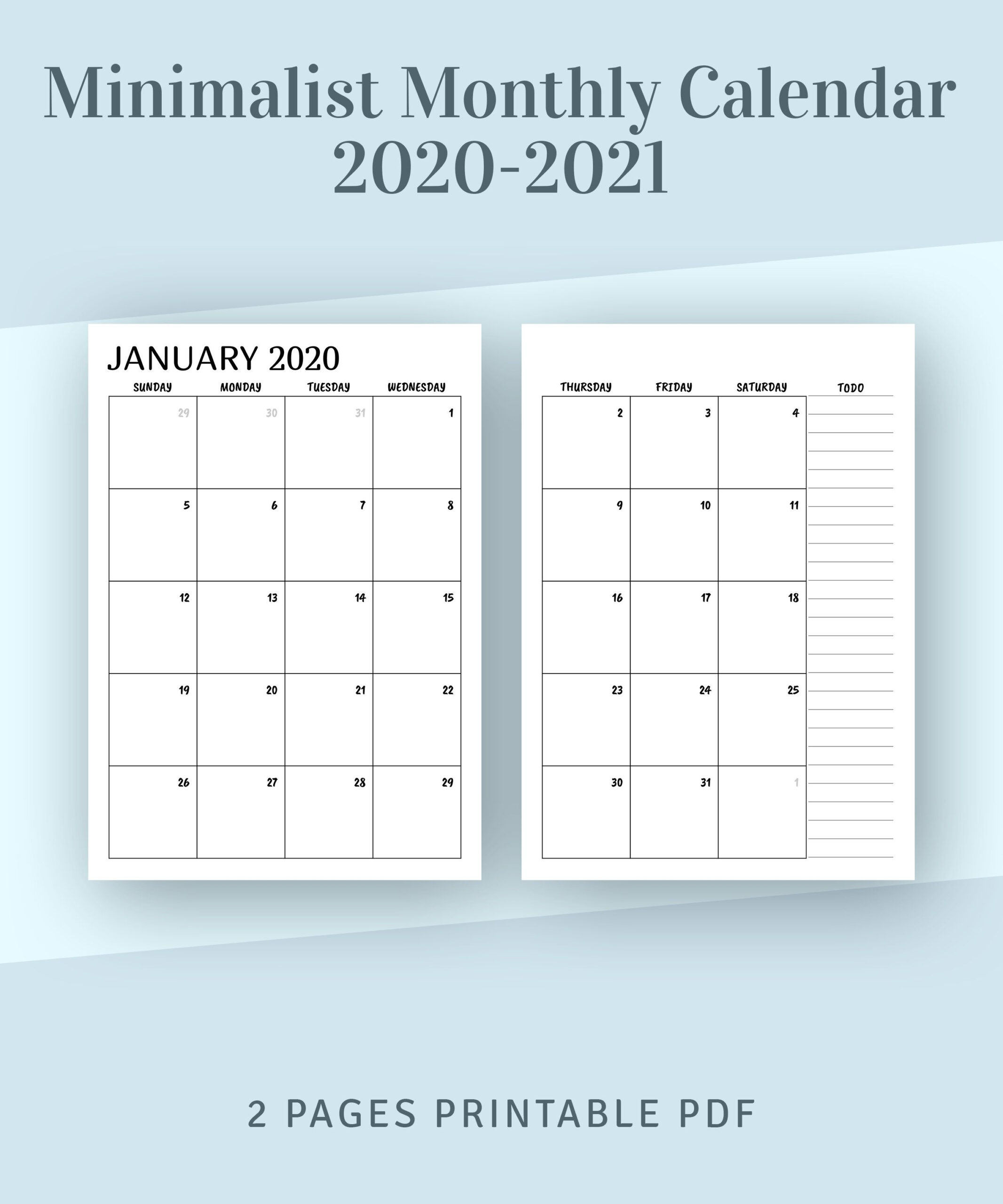 2 Page Monthly Calendar 2021 Printable Free