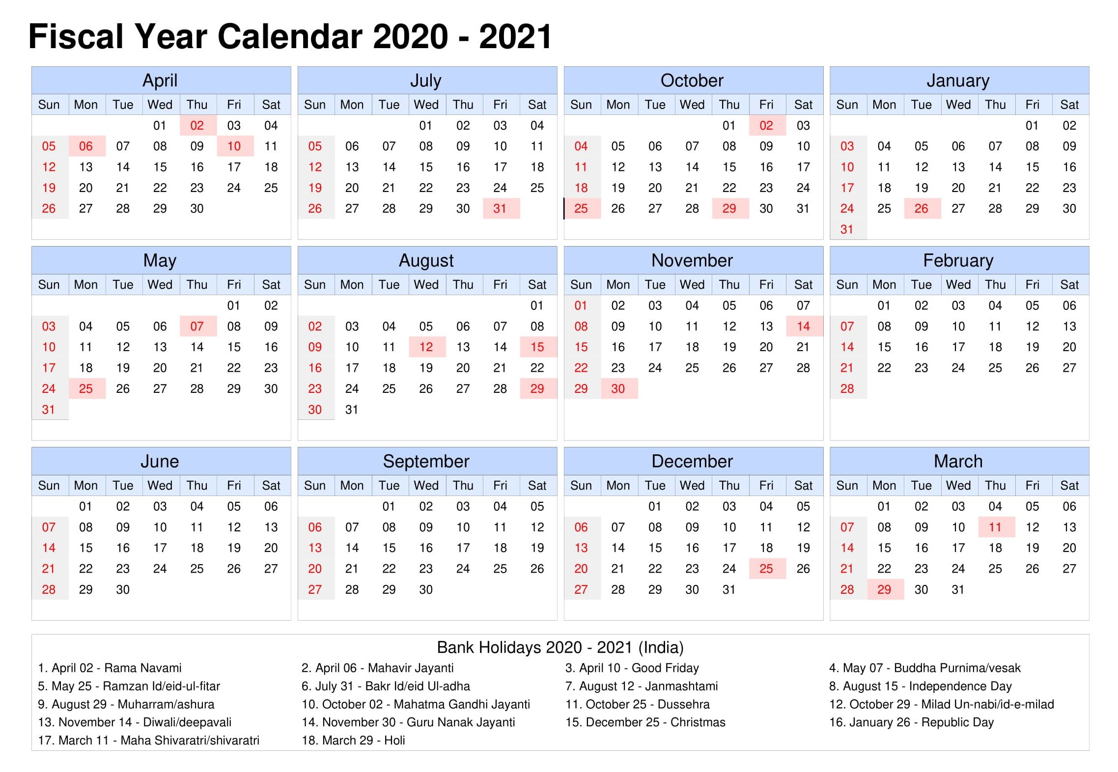Printable Calendar 2020 And 2021 With Holidays