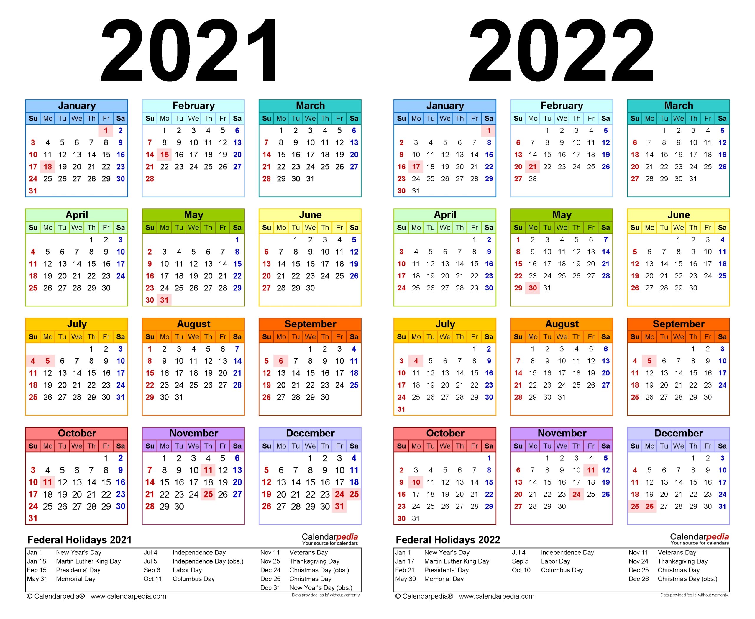 2 Year 2021 2022 Calendar Printable