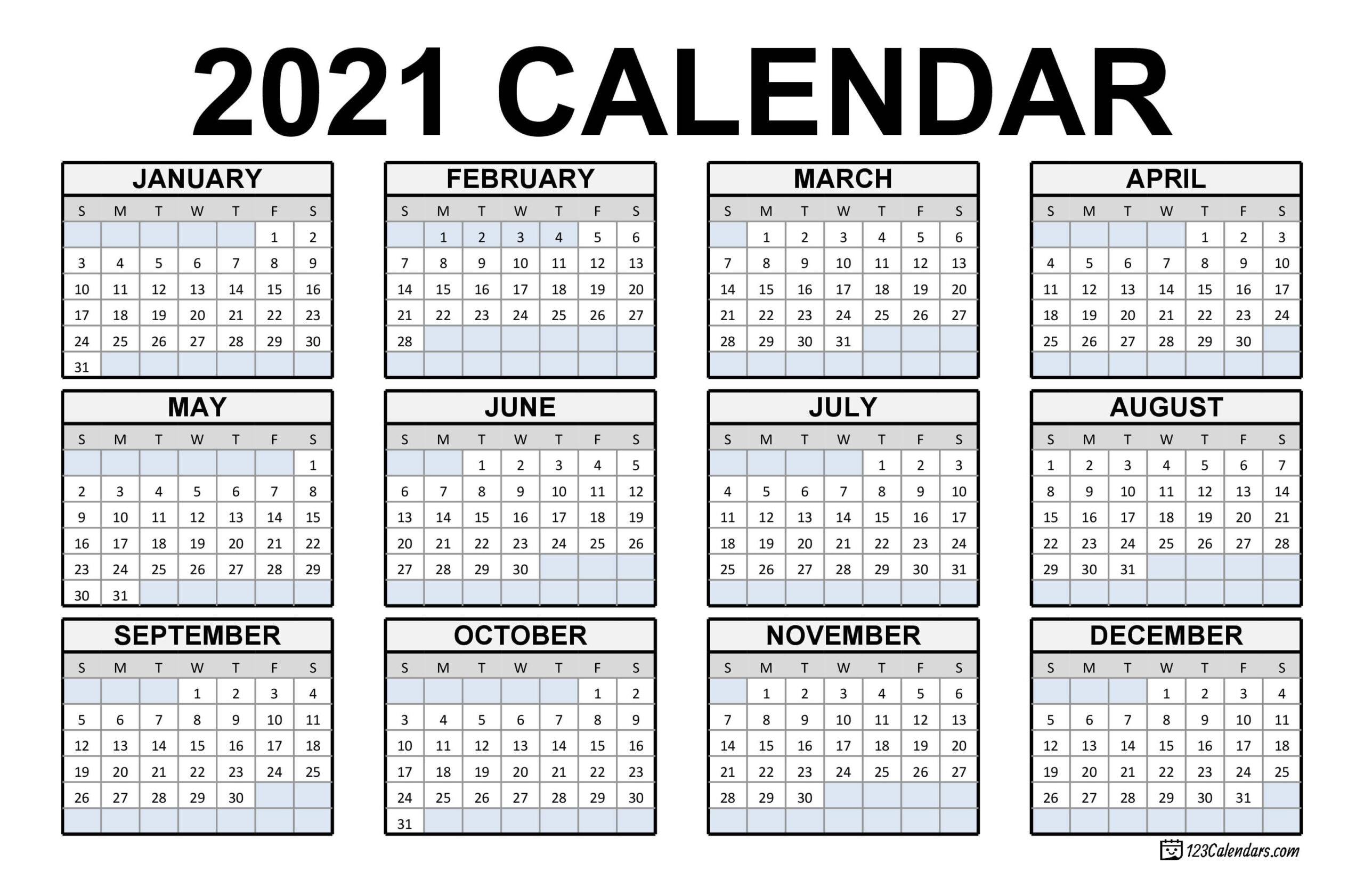 Monthly Free Printable 2021 Calendar With Holidays