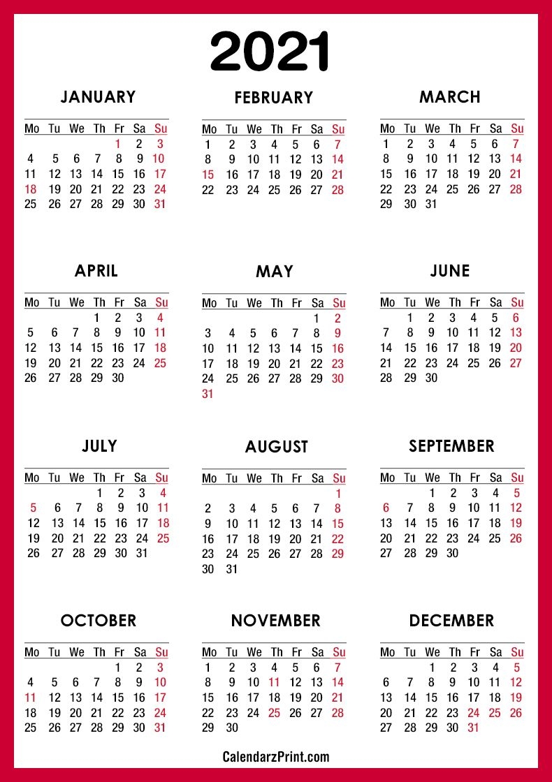 2021 Calendar Printable With Lines