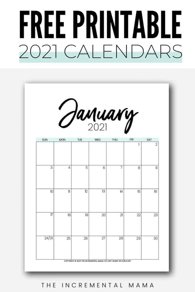 2021 Monthly Printable Calendar