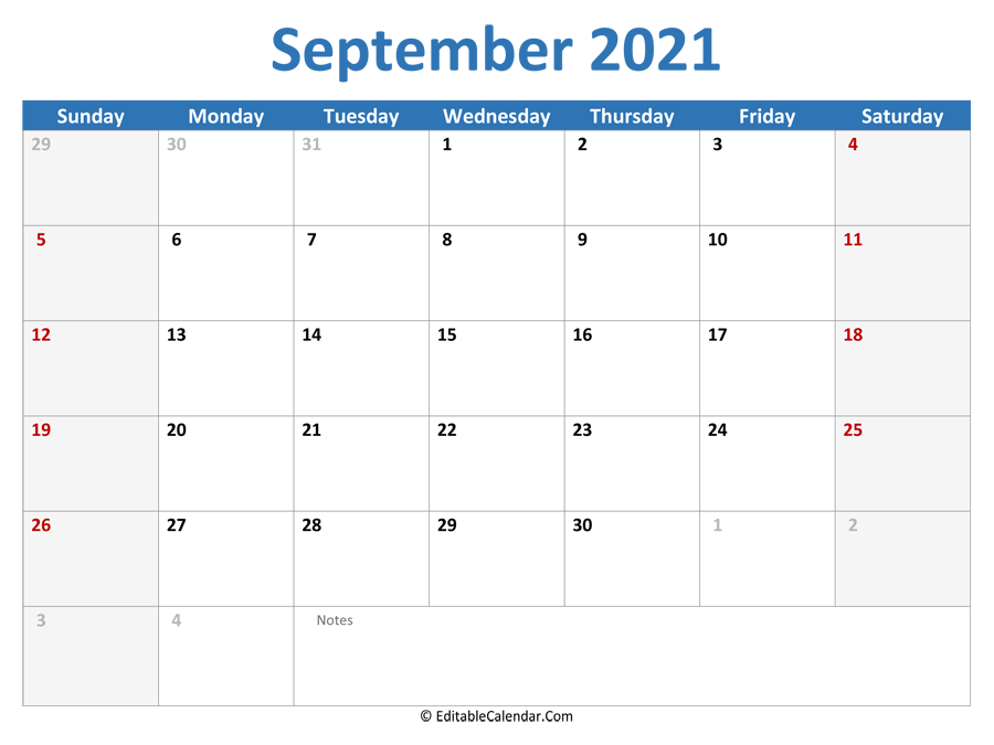 Printable September Calendar 2021