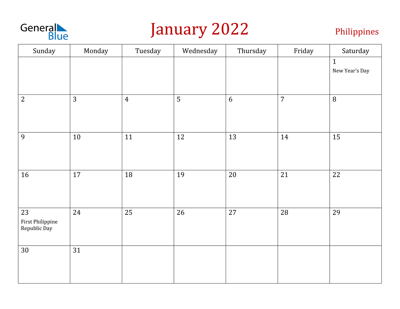 Free January 2022 Calendar Printable