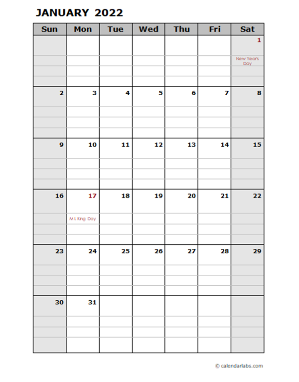 Printable Blank 2022 Calendar