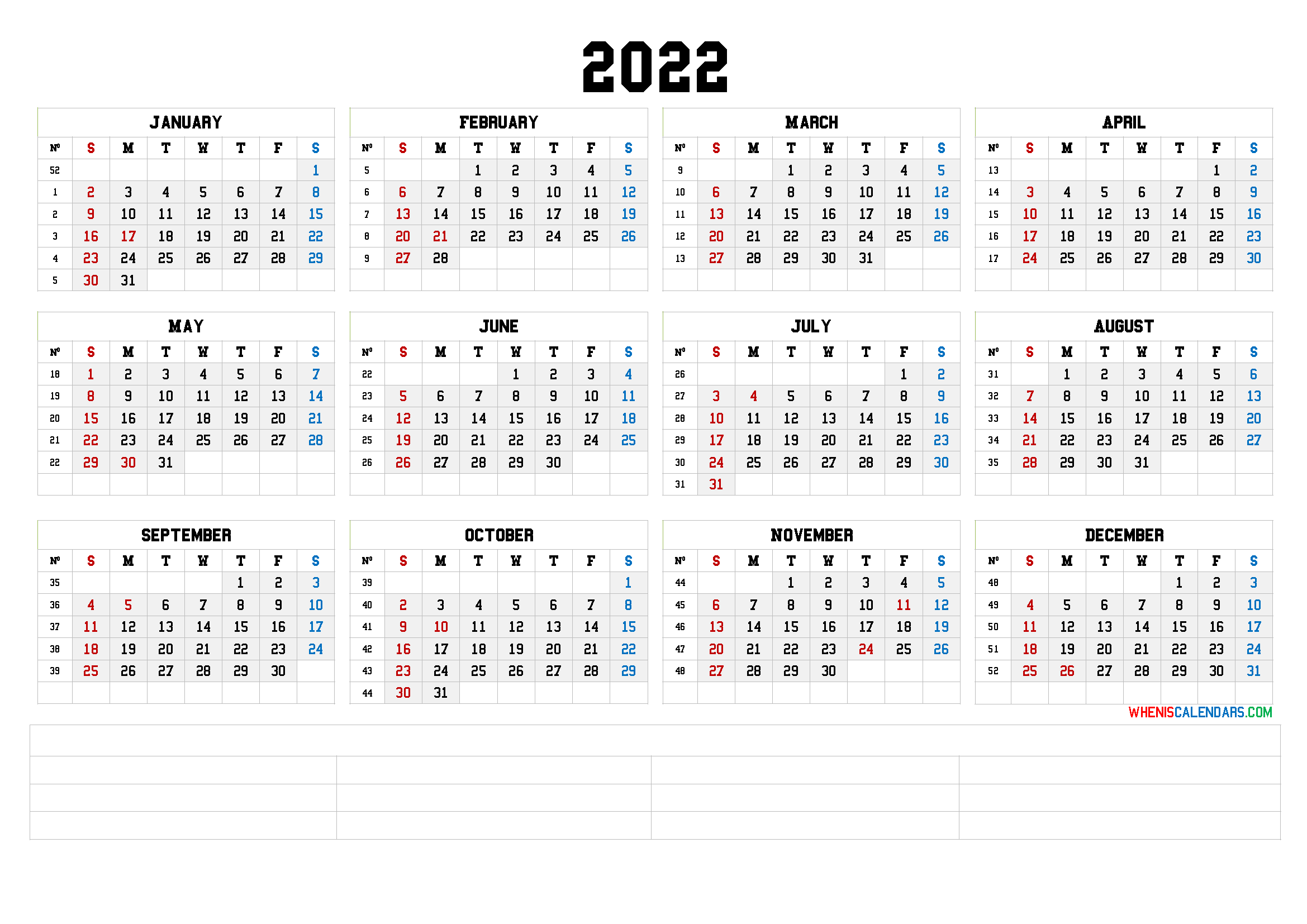 6 Week Calendar Printable 2022