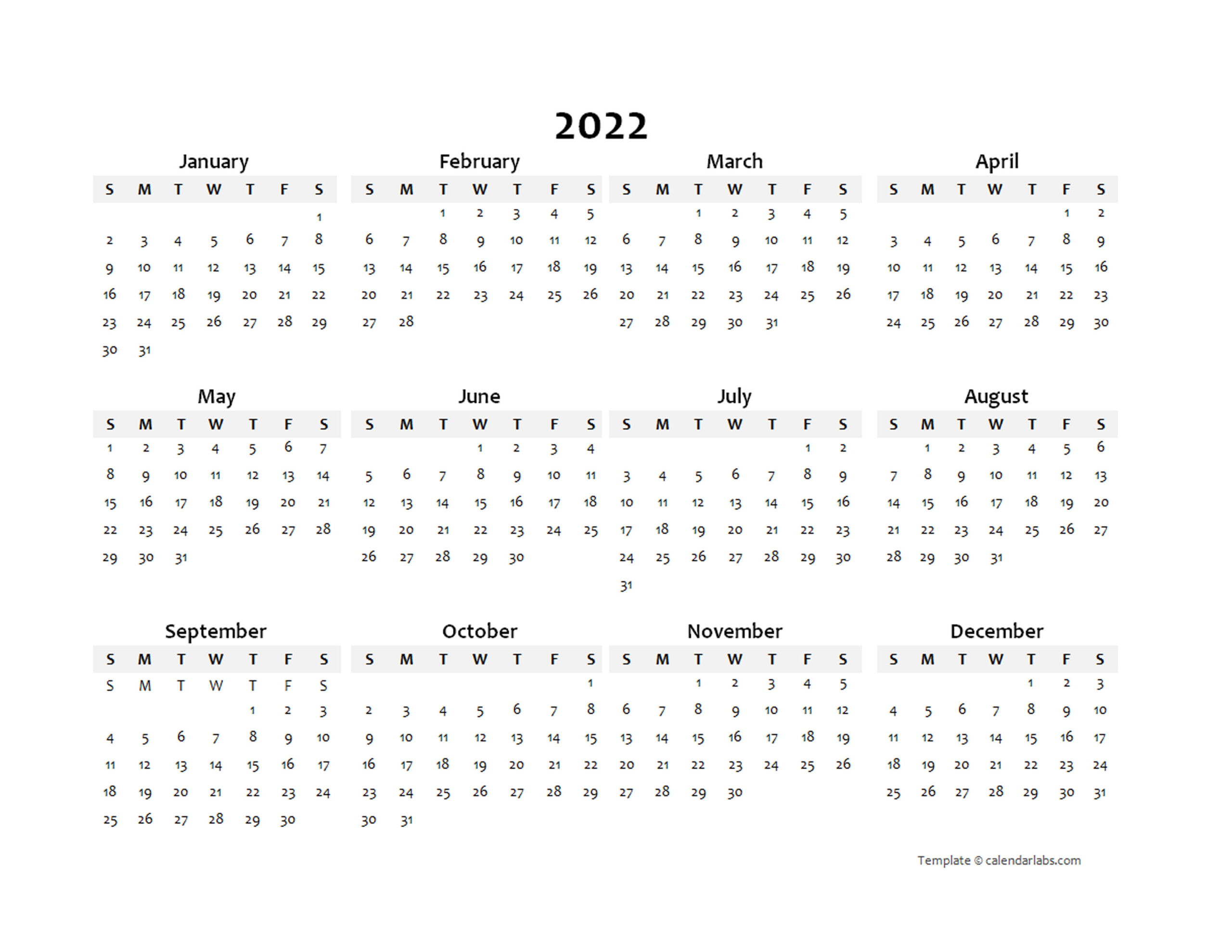 Pdf Printable Calendar 2022