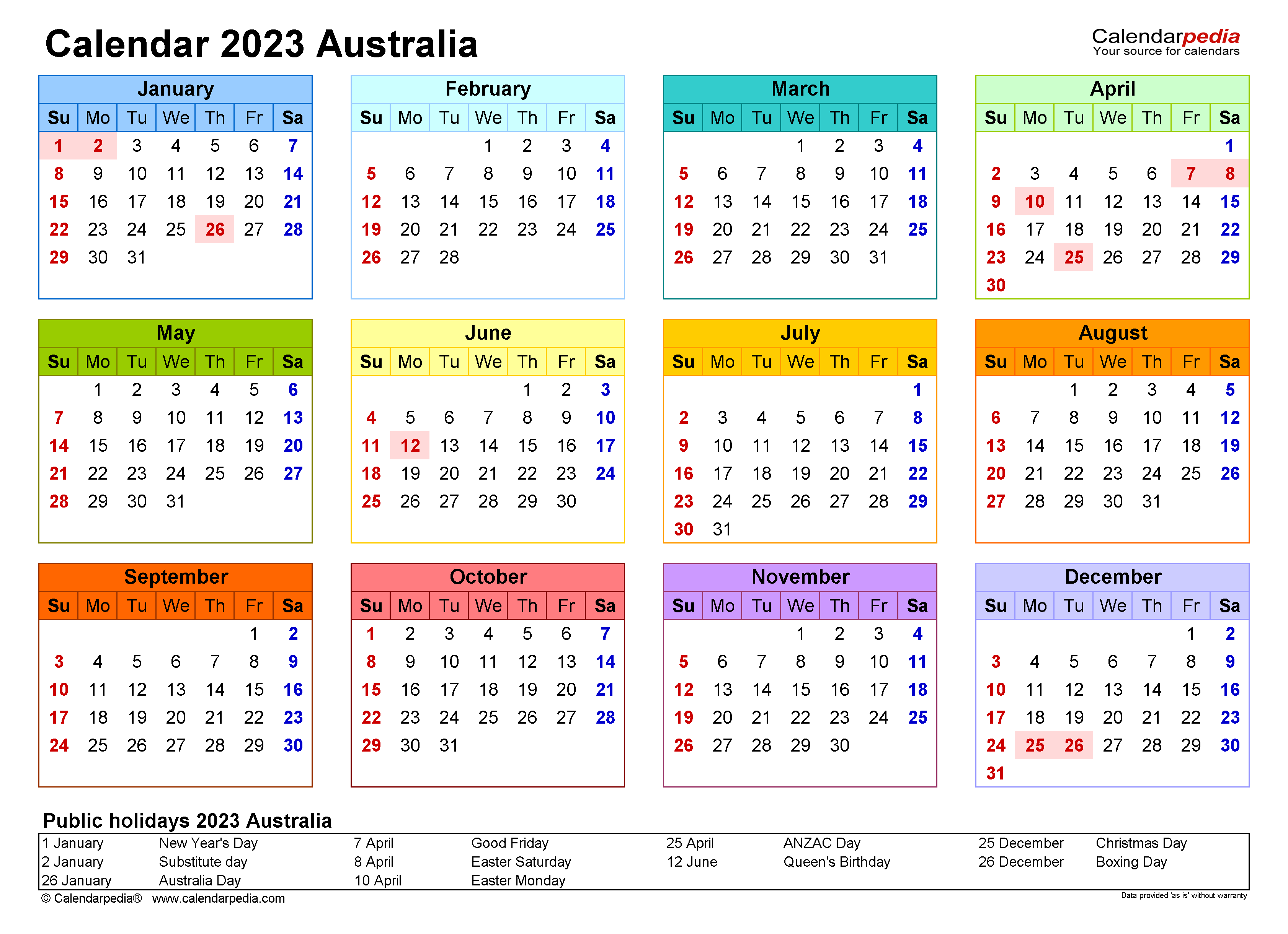 Free Printable Calendar Australia