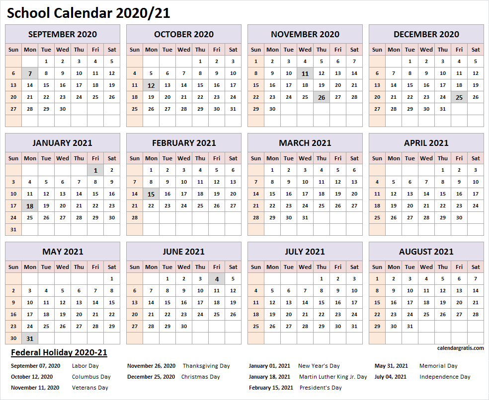 Printable Academic Calendar 2022-21
