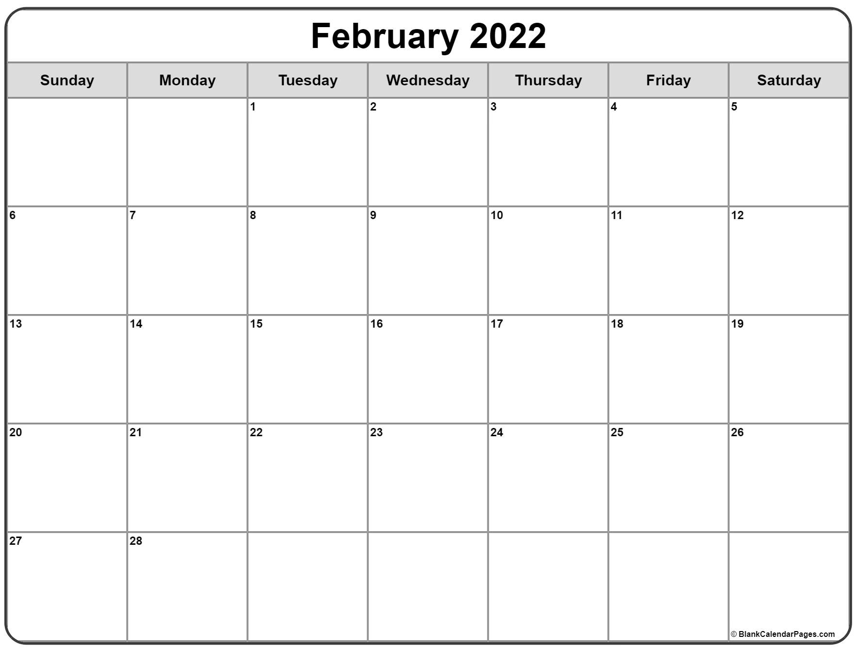 Printable Calendar For Feb 2022